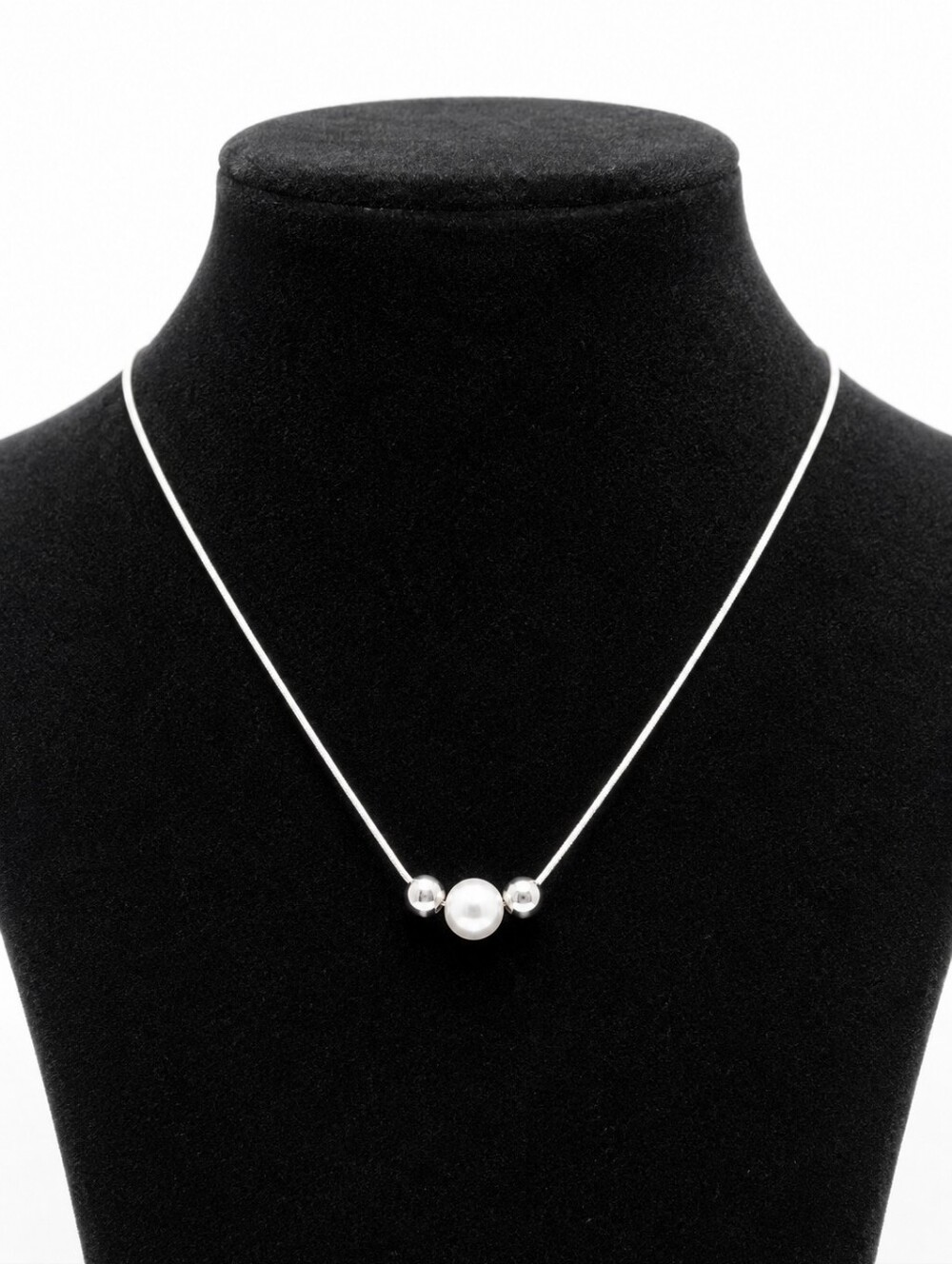 Sterling Silver Plated Necklace 17" Triple Bead Center Station Chain
